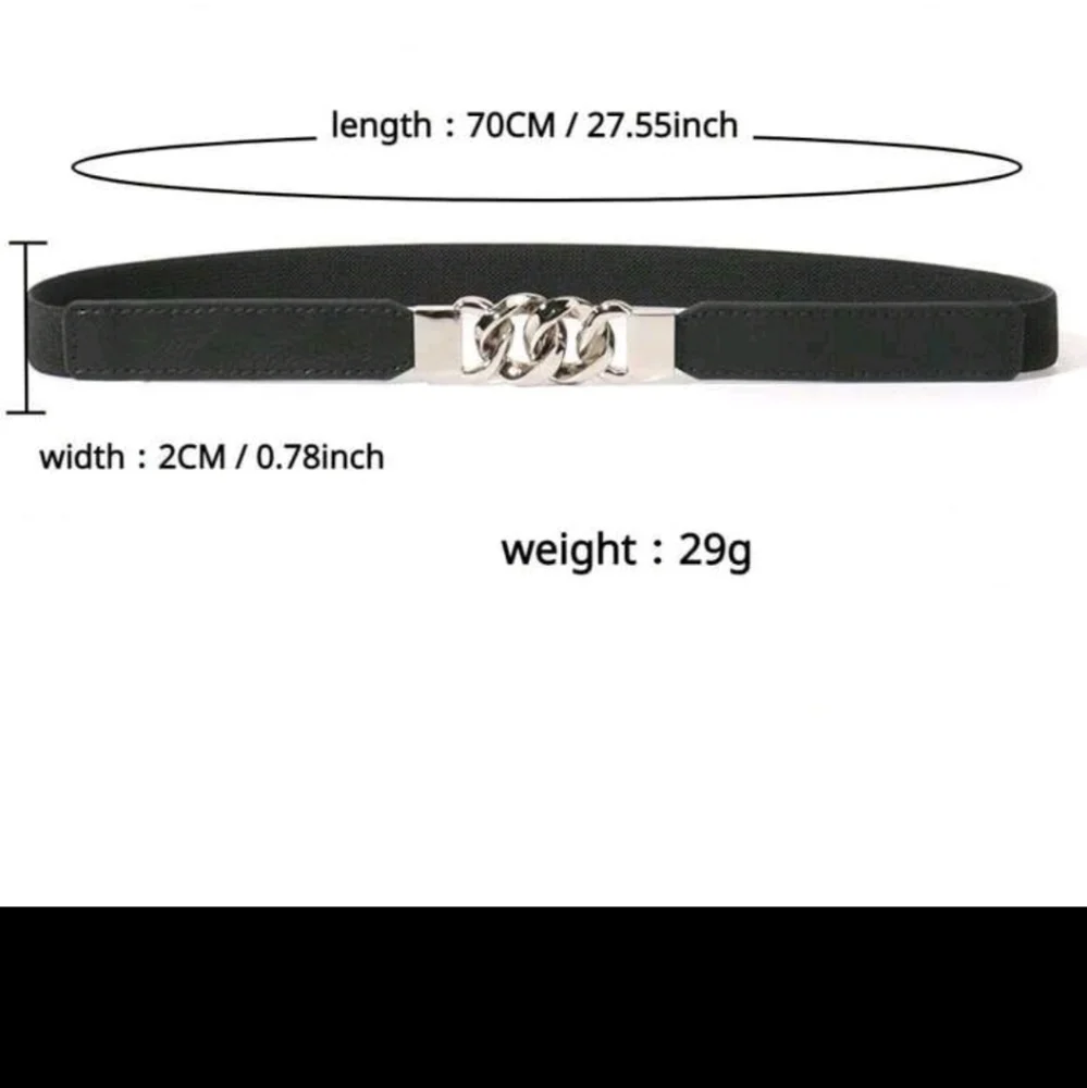 Black Elastic Waistband With Silver Rings Decorations Casual belt for womenBlack